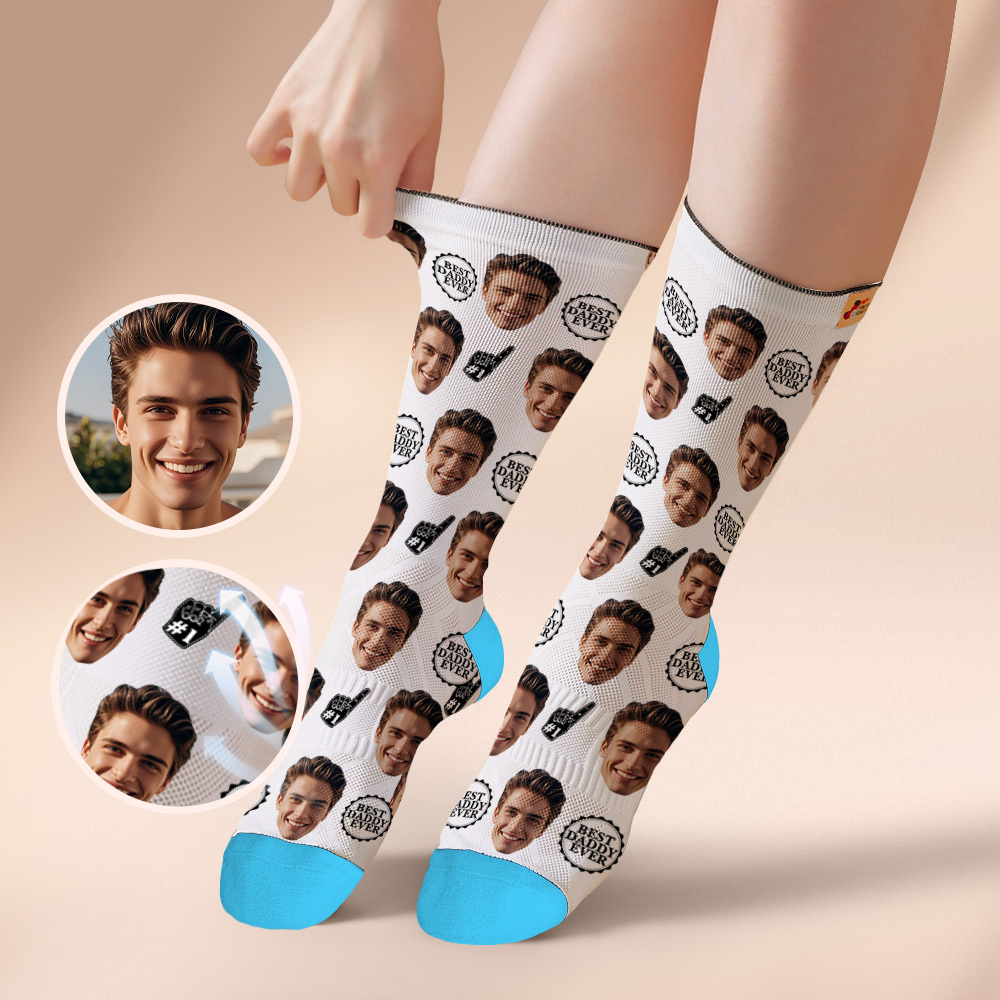 Custom Full Face Photo Print Socks Colorful Best Dad Ever Socks Personalized Custom Design Best Gift Idea For Father - MyFaceSocks