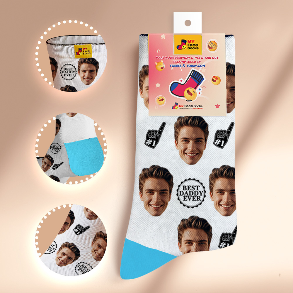 Custom Full Face Photo Print Socks Colorful Best Dad Ever Socks Personalized Custom Design Best Gift Idea For Father - MyFaceSocks