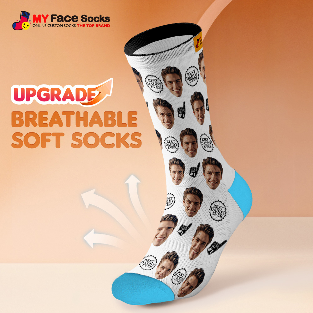 Custom Full Face Photo Print Socks Colorful Best Dad Ever Socks Personalized Custom Design Best Gift Idea For Father - MyFaceSocks