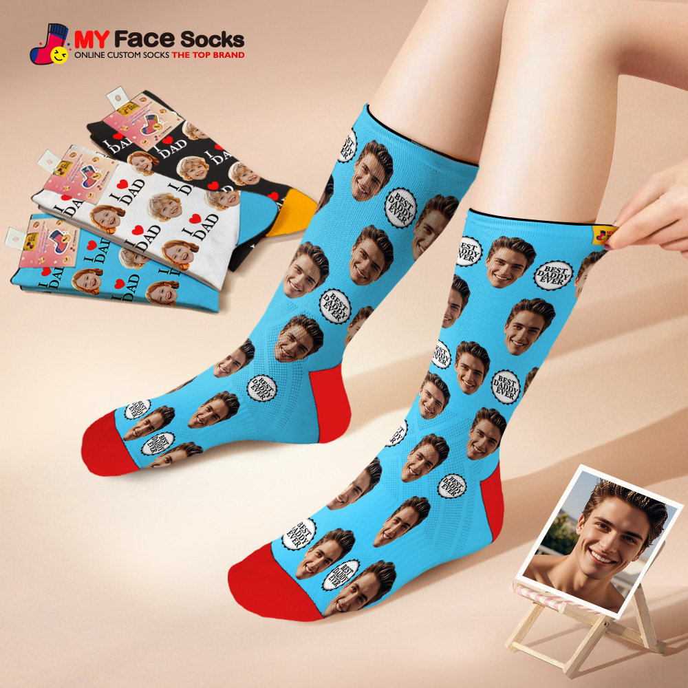 Custom Full Face Photo Print Socks Colorful Best Dad Ever Socks Personalized Custom Design Best Gift Idea For Father - MyFaceSocks