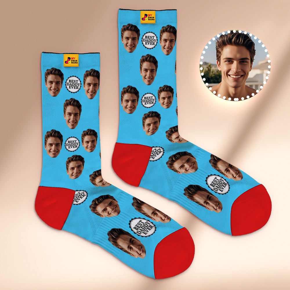 Custom Full Face Photo Print Socks Colorful Best Dad Ever Socks Personalized Custom Design Best Gift Idea For Father - MyFaceSocks