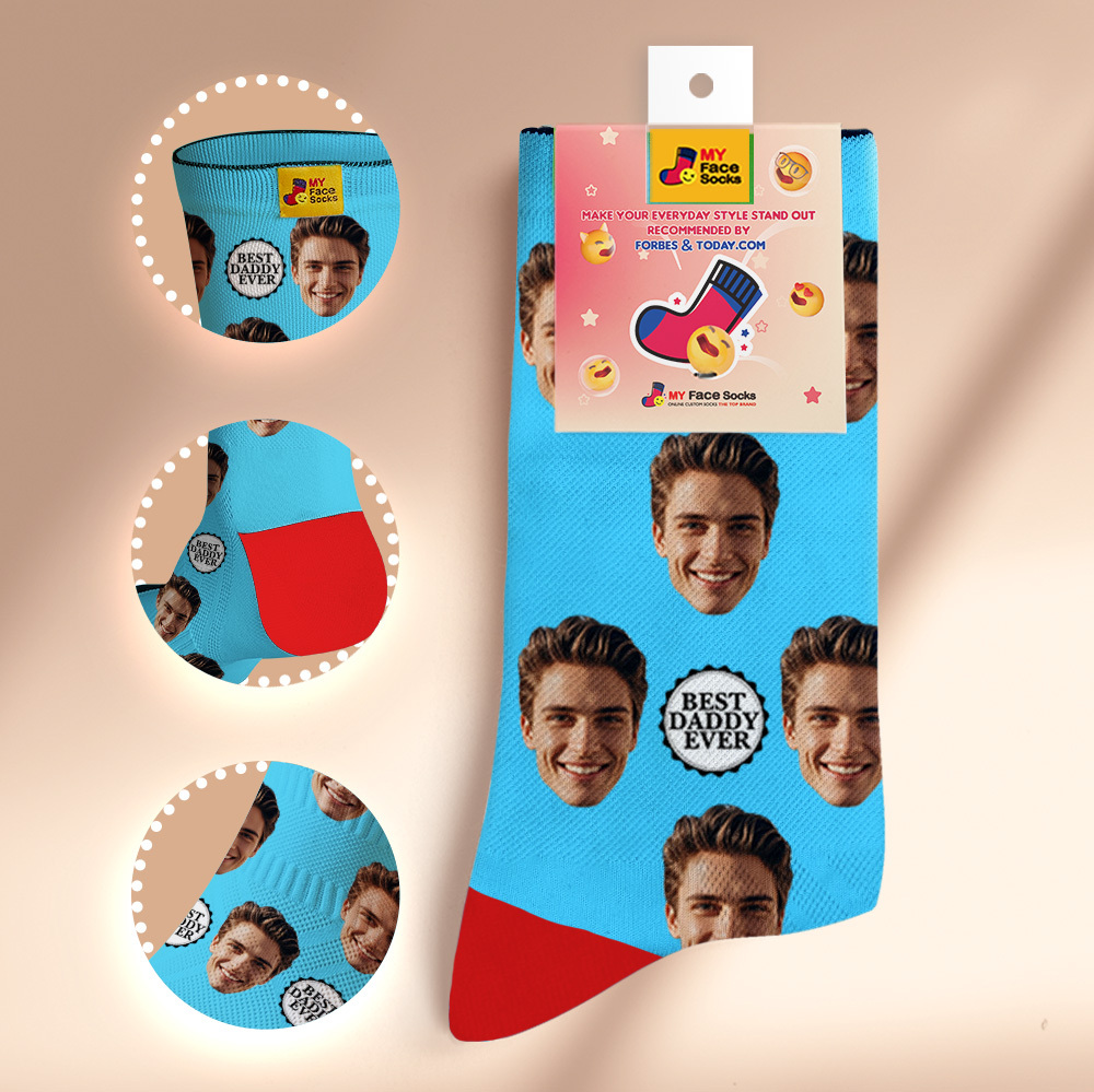 Custom Full Face Photo Print Socks Colorful Best Dad Ever Socks Personalized Custom Design Best Gift Idea For Father - MyFaceSocks