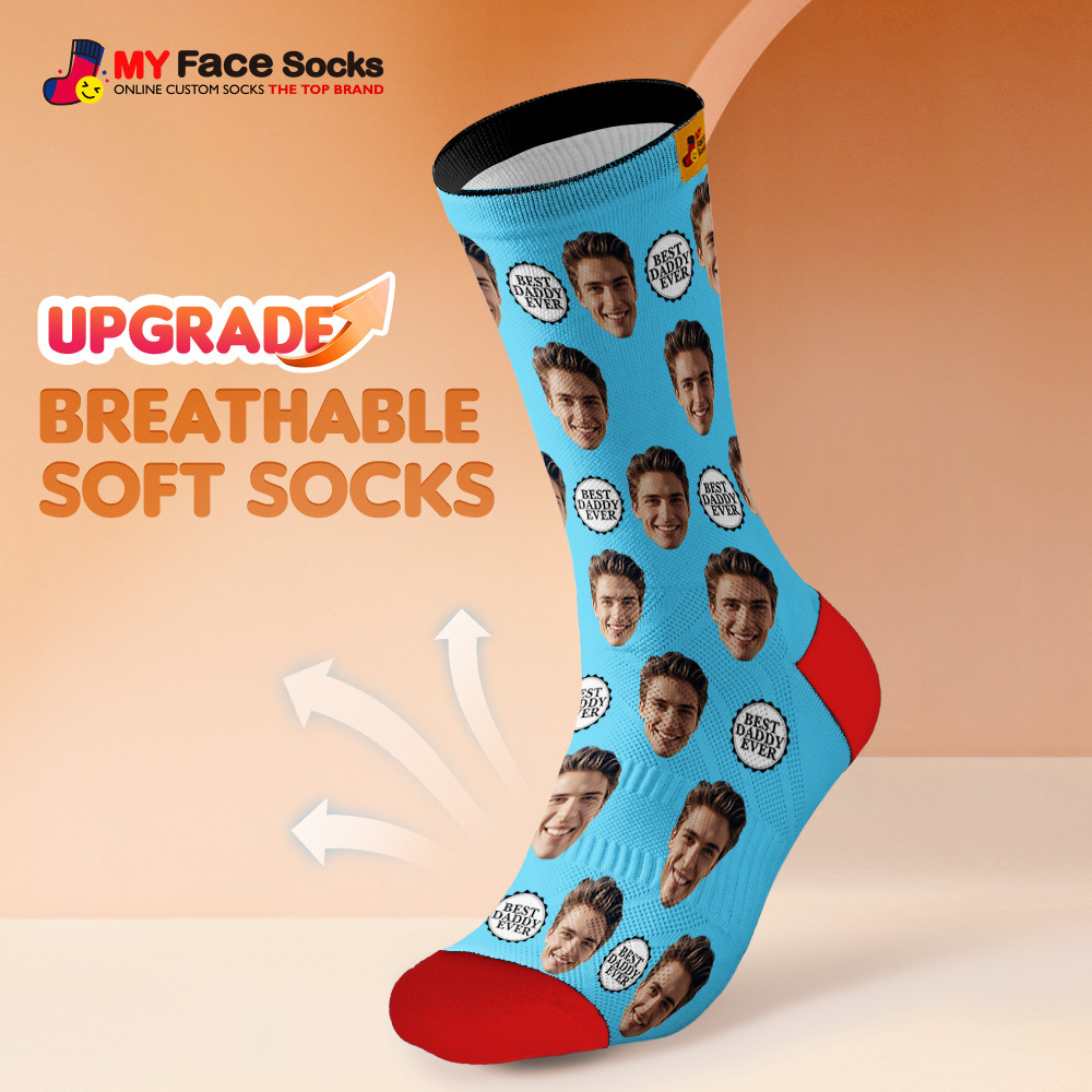 Custom Full Face Photo Print Socks Colorful Best Dad Ever Socks Personalized Custom Design Best Gift Idea For Father - MyFaceSocks