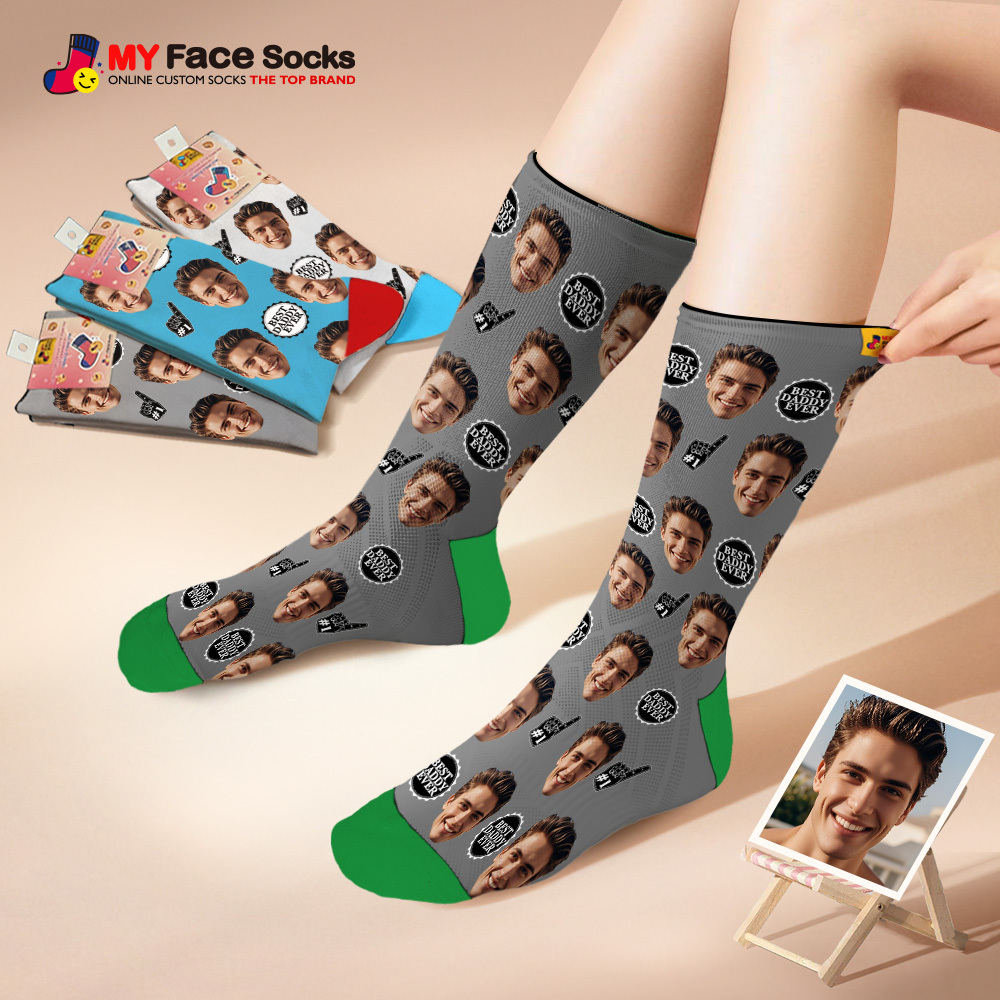 Custom Full Face Photo Print Socks Colorful Best Dad Ever Socks Personalized Custom Design Best Gift Idea For Father - MyFaceSocks
