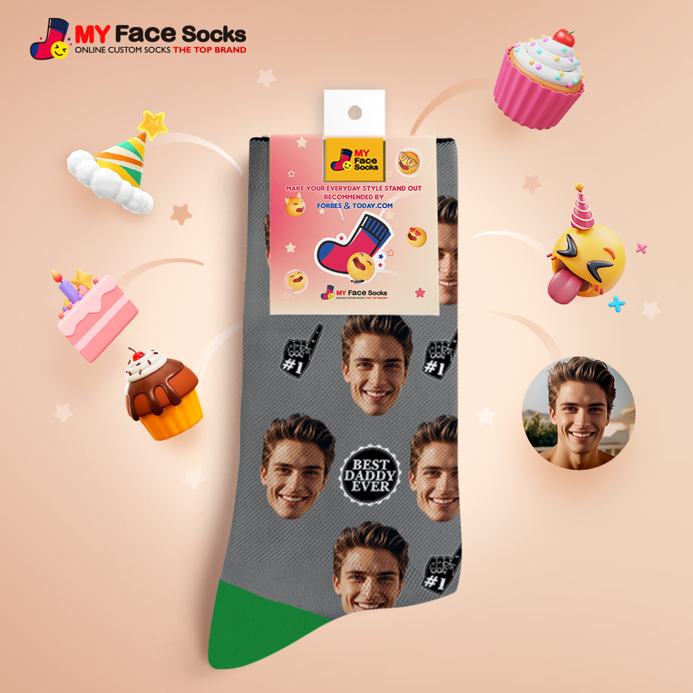 Custom Full Face Photo Print Socks Colorful Best Dad Ever Socks Personalized Custom Design Best Gift Idea For Father - MyFaceSocks