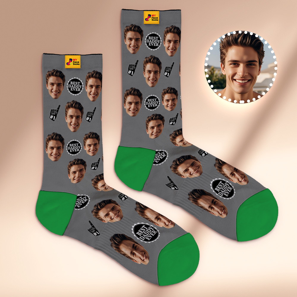 Custom Full Face Photo Print Socks Colorful Best Dad Ever Socks Personalized Custom Design Best Gift Idea For Father - MyFaceSocks