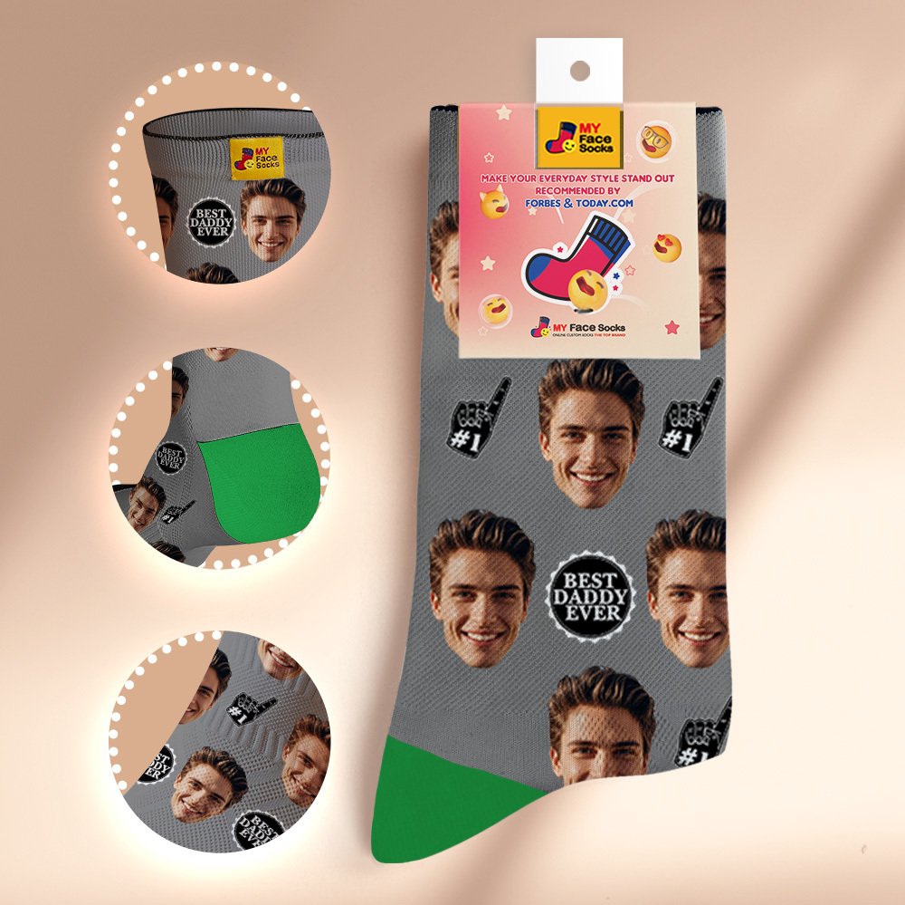 Custom Full Face Photo Print Socks Colorful Best Dad Ever Socks Personalized Custom Design Best Gift Idea For Father - MyFaceSocks