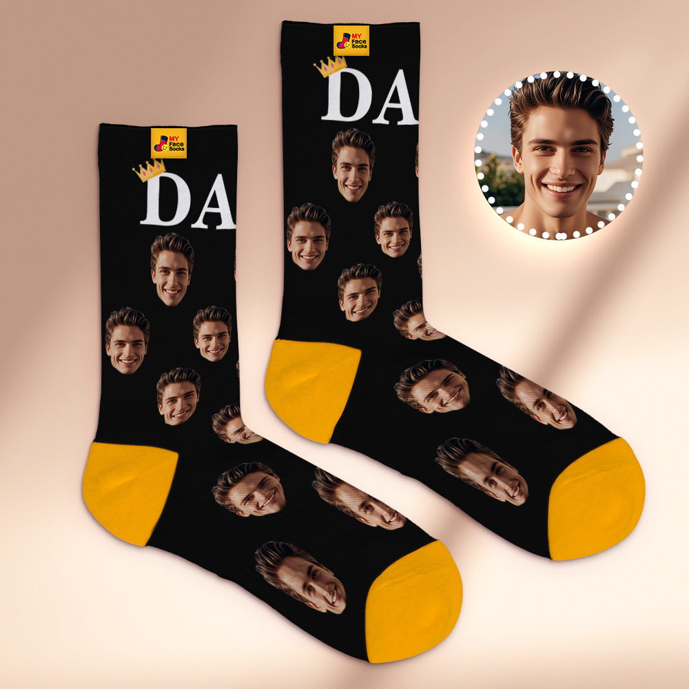 Custom Full Face Photo Print Socks, Colorful Crown Dad Socks Personalized Custom Design Best Gift For Dad - MyFaceSocks
