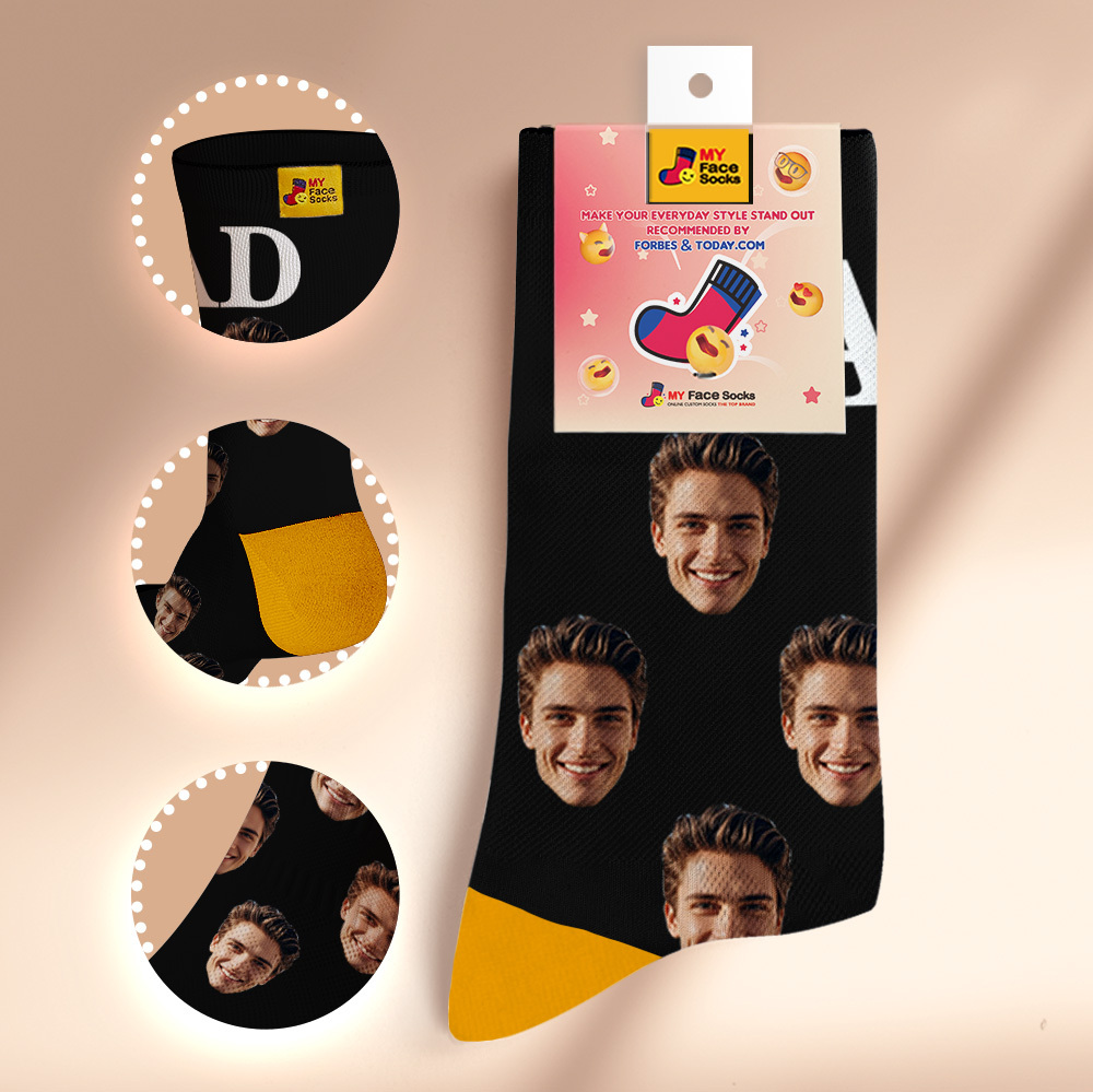 Custom Full Face Photo Print Socks, Colorful Crown Dad Socks Personalized Custom Design Best Gift For Dad - MyFaceSocks