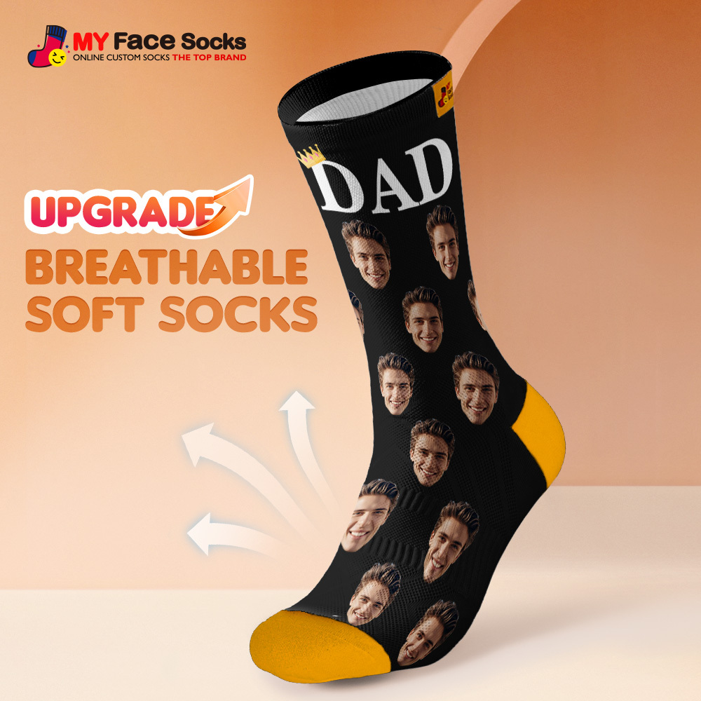 Custom Full Face Photo Print Socks, Colorful Crown Dad Socks Personalized Custom Design Best Gift For Dad - MyFaceSocks