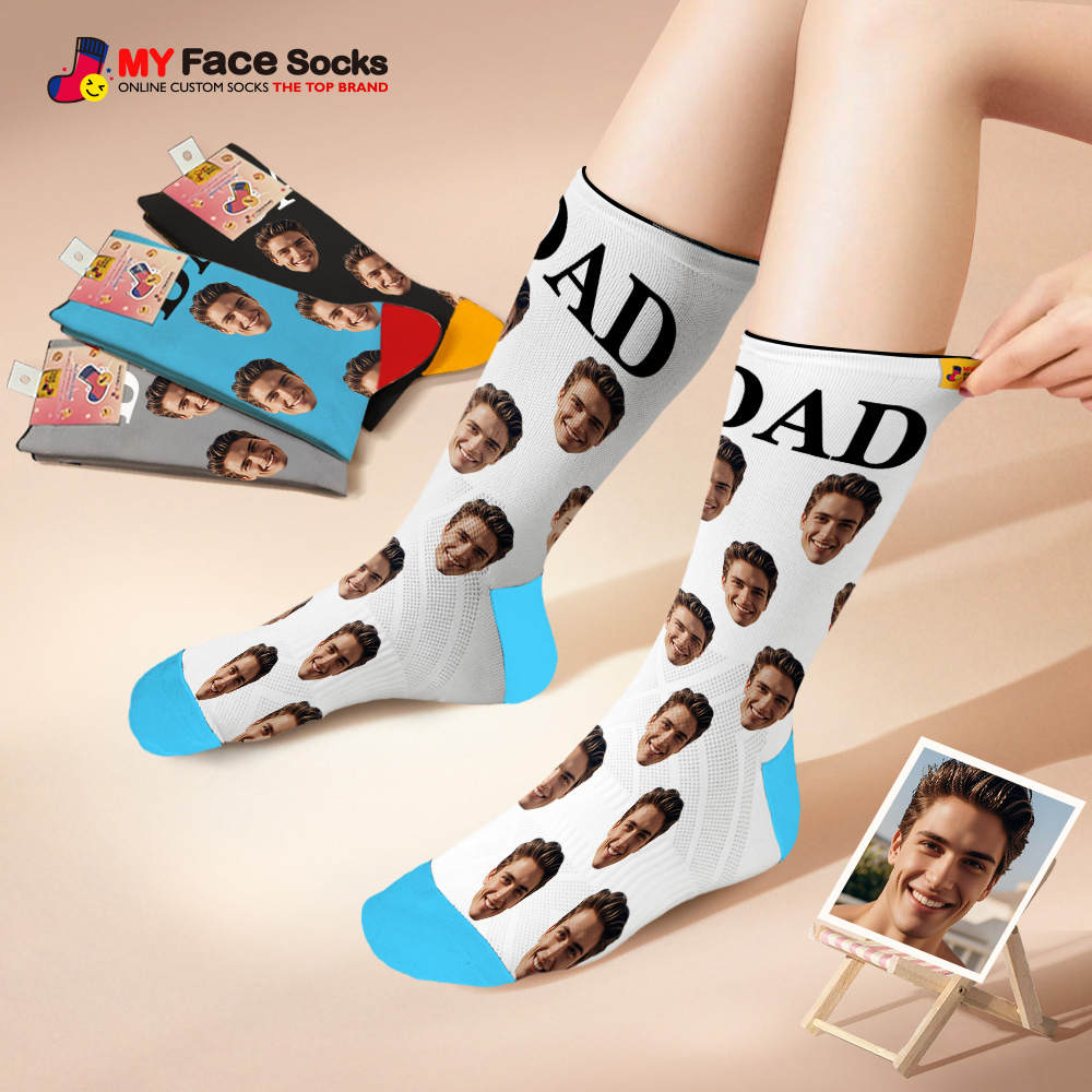 Custom Full Face Photo Print Socks, Colorful Crown Dad Socks Personalized Custom Design Best Gift For Dad - MyFaceSocks