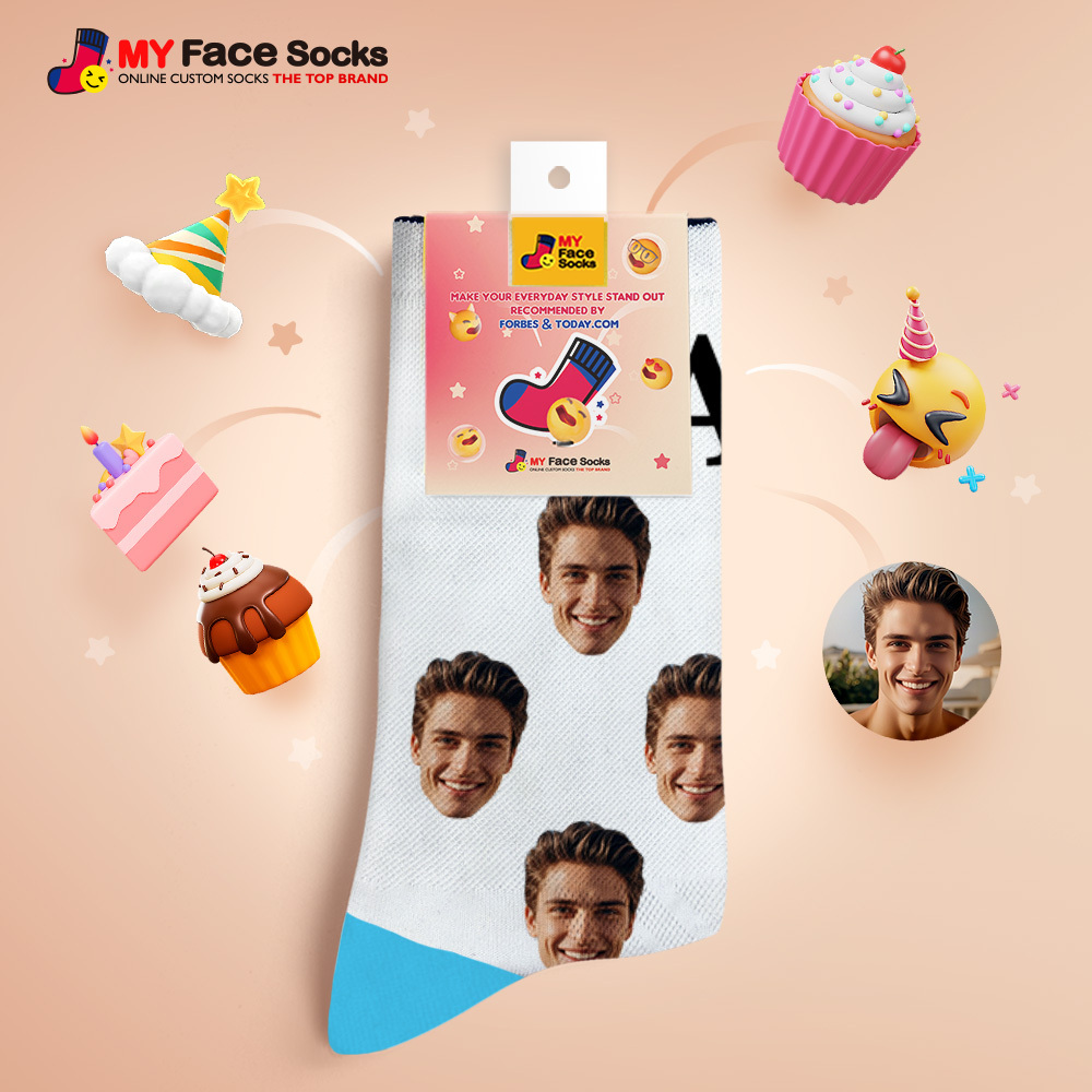 Custom Full Face Photo Print Socks, Colorful Crown Dad Socks Personalized Custom Design Best Gift For Dad - MyFaceSocks