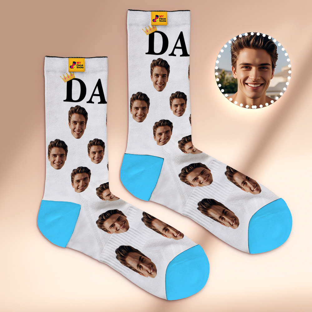 Custom Full Face Photo Print Socks, Colorful Crown Dad Socks Personalized Custom Design Best Gift For Dad - MyFaceSocks