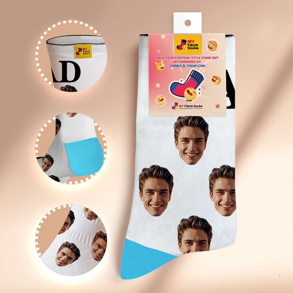 Custom Full Face Photo Print Socks, Colorful Crown Dad Socks Personalized Custom Design Best Gift For Dad - MyFaceSocks