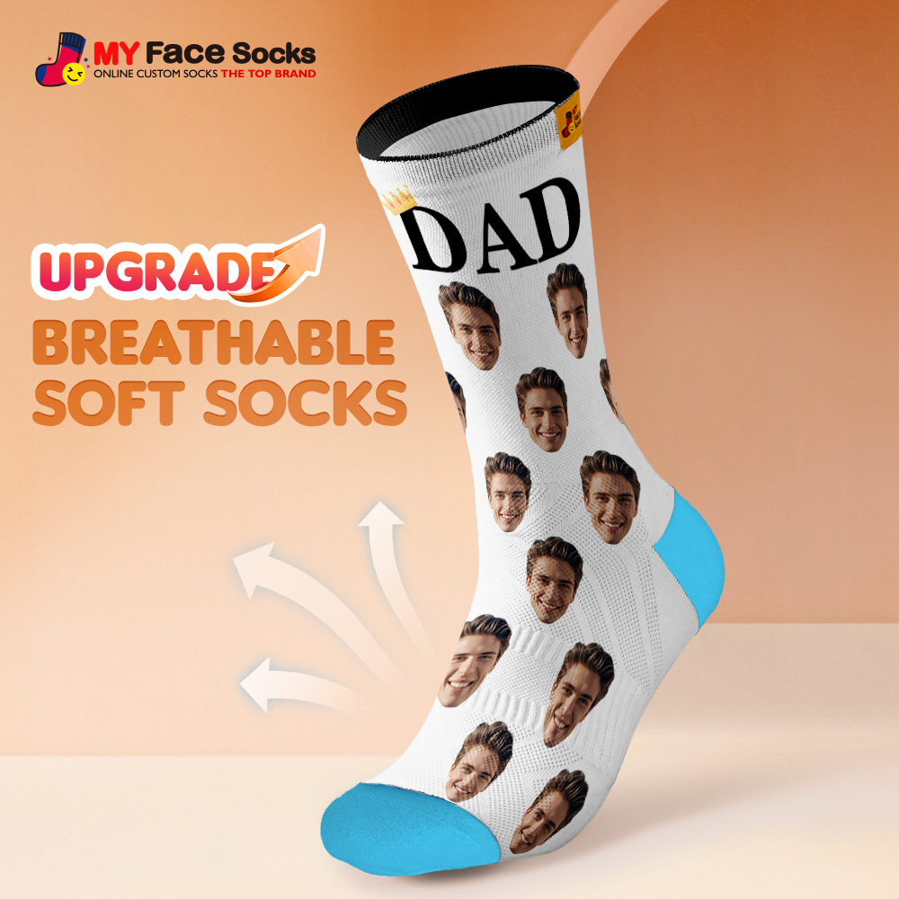 Custom Full Face Photo Print Socks, Colorful Crown Dad Socks Personalized Custom Design Best Gift For Dad - MyFaceSocks