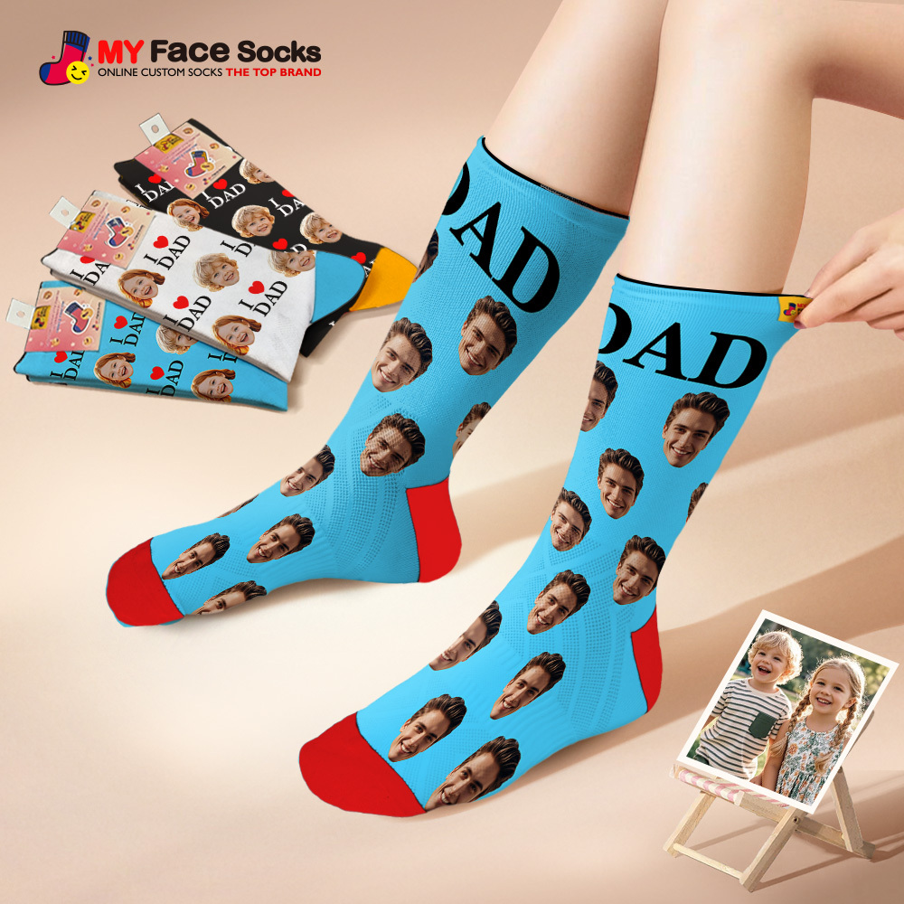 Custom Full Face Photo Print Socks, Colorful Crown Dad Socks Personalized Custom Design Best Gift For Dad - MyFaceSocks