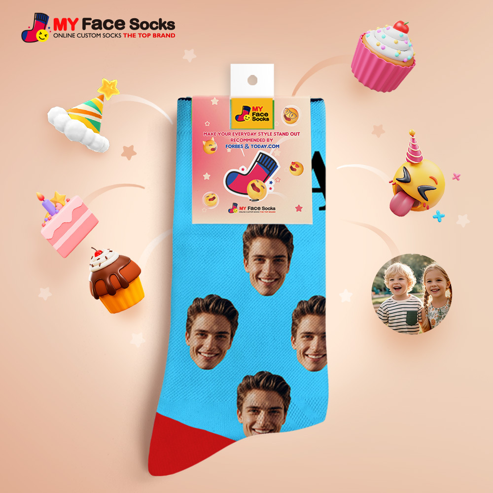 Custom Full Face Photo Print Socks, Colorful Crown Dad Socks Personalized Custom Design Best Gift For Dad - MyFaceSocks