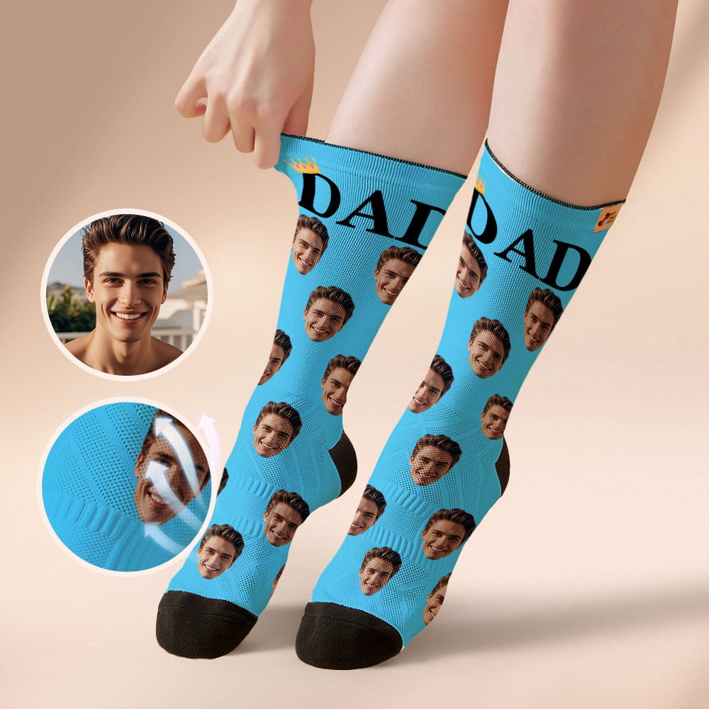 Custom Full Face Photo Print Socks, Colorful Crown Dad Socks Personalized Custom Design Best Gift For Dad