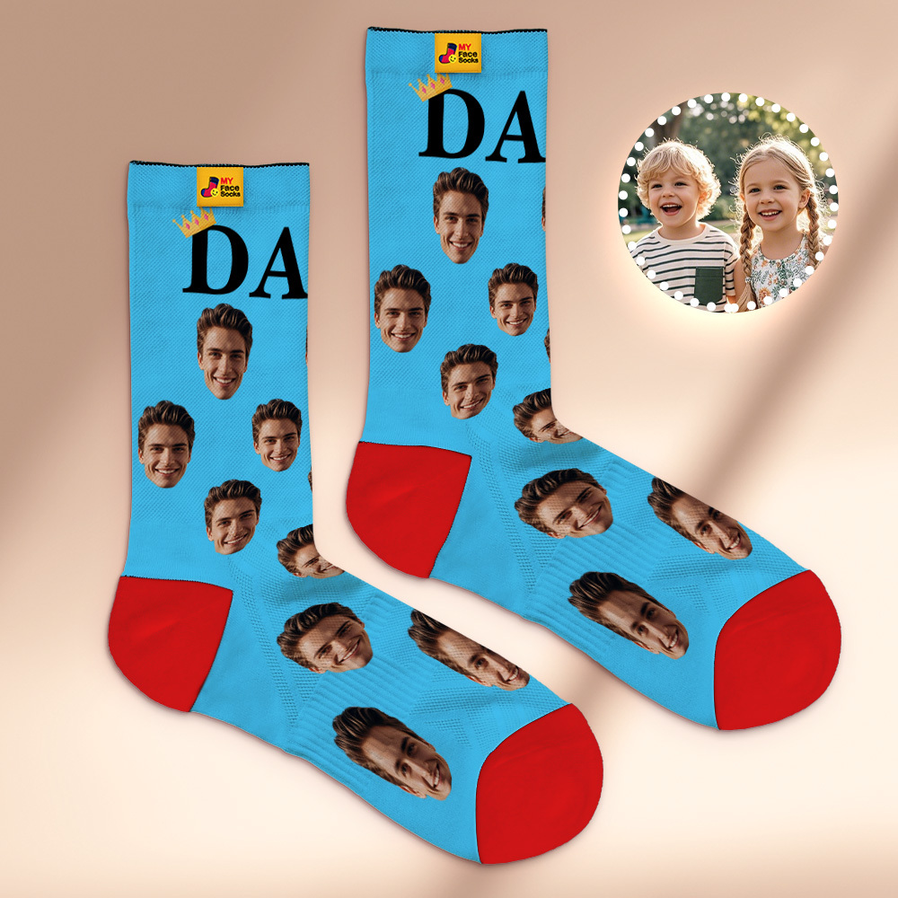 Custom Full Face Photo Print Socks, Colorful Crown Dad Socks Personalized Custom Design Best Gift For Dad - MyFaceSocks