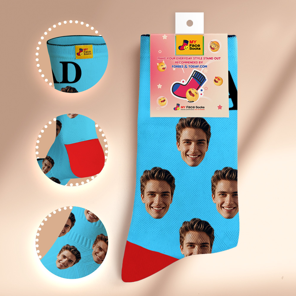 Custom Full Face Photo Print Socks, Colorful Crown Dad Socks Personalized Custom Design Best Gift For Dad - MyFaceSocks