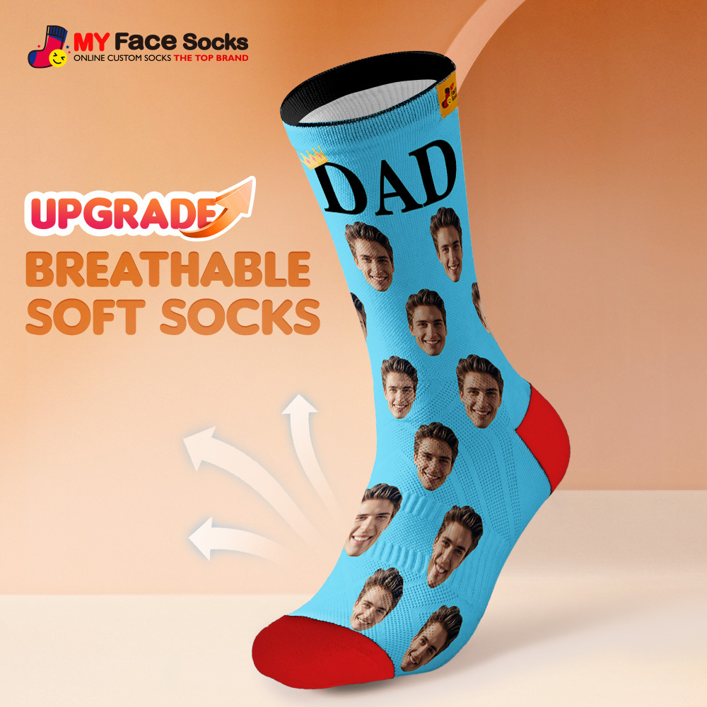 Custom Full Face Photo Print Socks, Colorful Crown Dad Socks Personalized Custom Design Best Gift For Dad - MyFaceSocks
