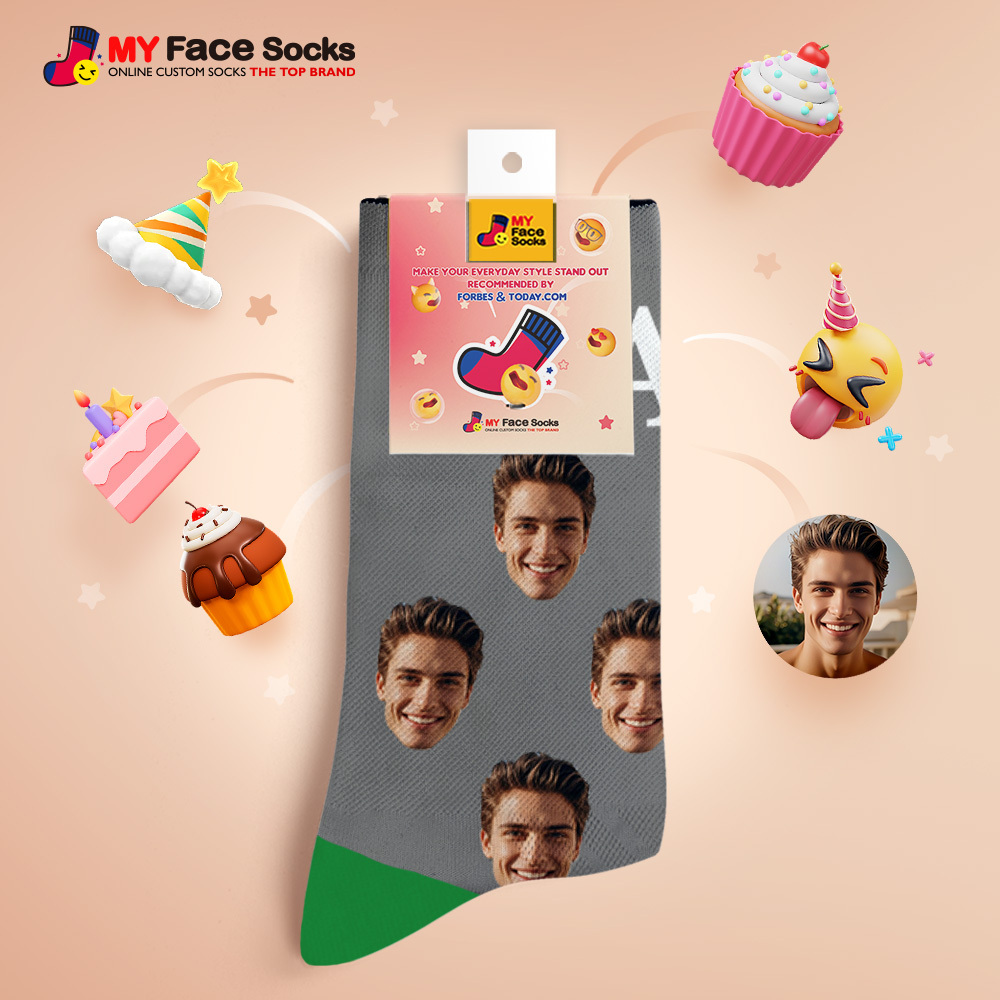 Custom Full Face Photo Print Socks, Colorful Crown Dad Socks Personalized Custom Design Best Gift For Dad - MyFaceSocks