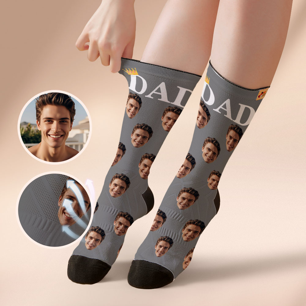 Custom Full Face Photo Print Socks, Colorful Crown Dad Socks Personalized Custom Design Best Gift For Dad