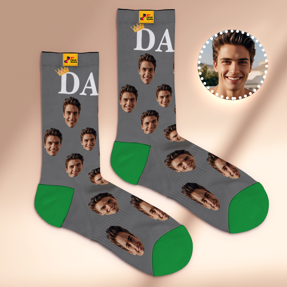 Custom Full Face Photo Print Socks, Colorful Crown Dad Socks Personalized Custom Design Best Gift For Dad - MyFaceSocks