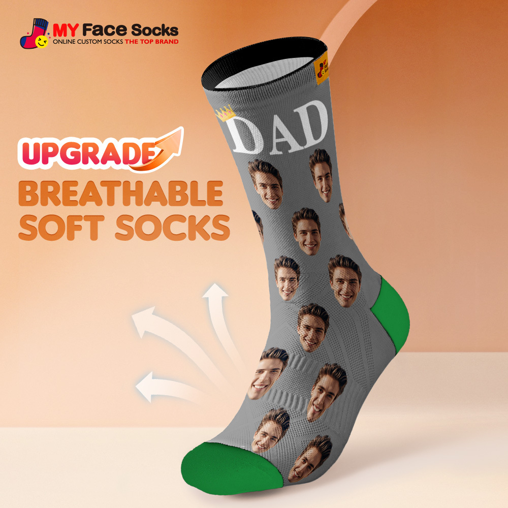 Custom Full Face Photo Print Socks, Colorful Crown Dad Socks Personalized Custom Design Best Gift For Dad - MyFaceSocks