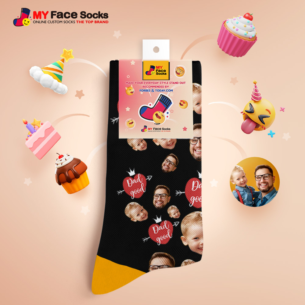Custom Full Face Photo Print Socks Love Dad Good Color Crown Dad Socks Personalized Custom Design Best Fathers Day Gift - MyFaceSocks