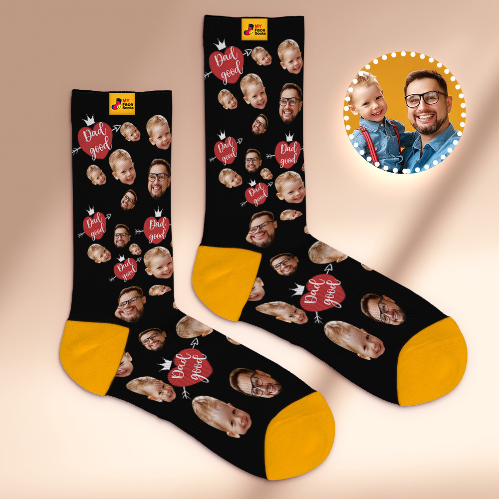 Custom Full Face Photo Print Socks Love Dad Good Color Crown Dad Socks Personalized Custom Design Best Fathers Day Gift - MyFaceSocks