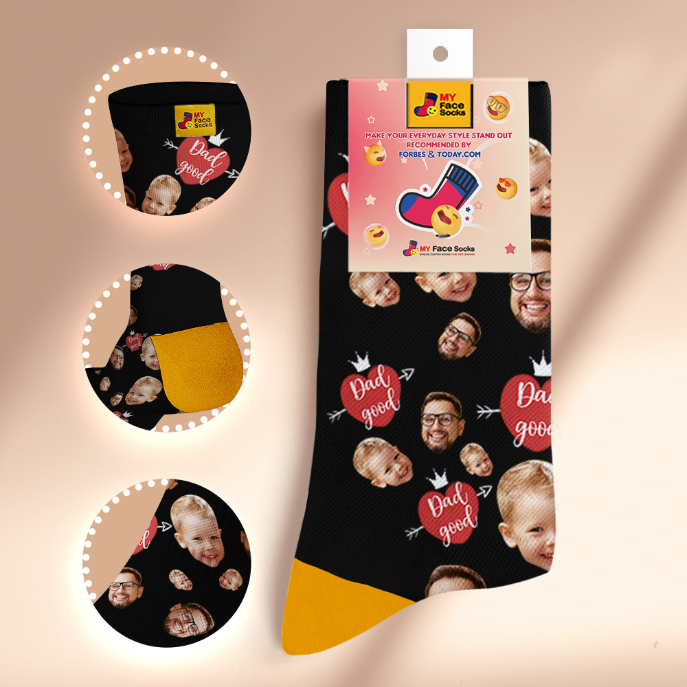 Custom Full Face Photo Print Socks Love Dad Good Color Crown Dad Socks Personalized Custom Design Best Fathers Day Gift - MyFaceSocks