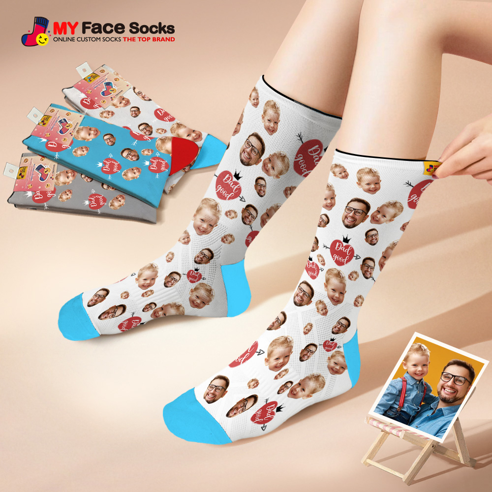 Custom Full Face Photo Print Socks Love Dad Good Color Crown Dad Socks Personalized Custom Design Best Fathers Day Gift - MyFaceSocks
