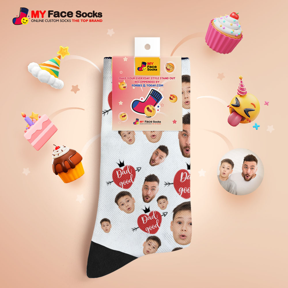 Custom Full Face Photo Print Socks Love Dad Good Color Crown Dad Socks Personalized Custom Design Best Fathers Day Gift