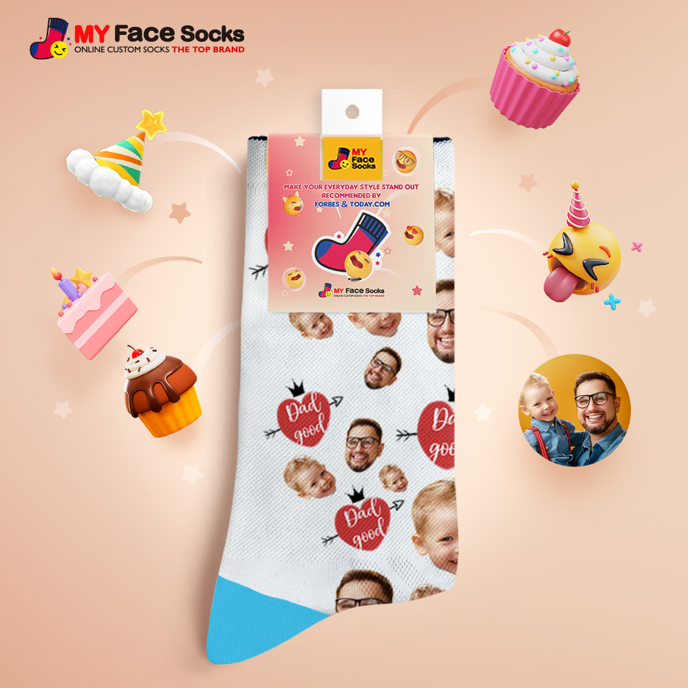 Custom Full Face Photo Print Socks Love Dad Good Color Crown Dad Socks Personalized Custom Design Best Fathers Day Gift - MyFaceSocks