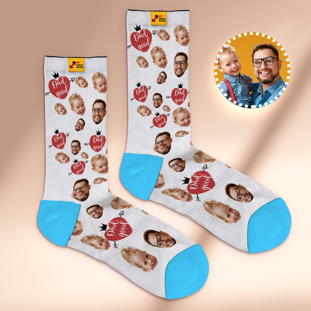 Custom Full Face Photo Print Socks Love Dad Good Color Crown Dad Socks Personalized Custom Design Best Fathers Day Gift - MyFaceSocks
