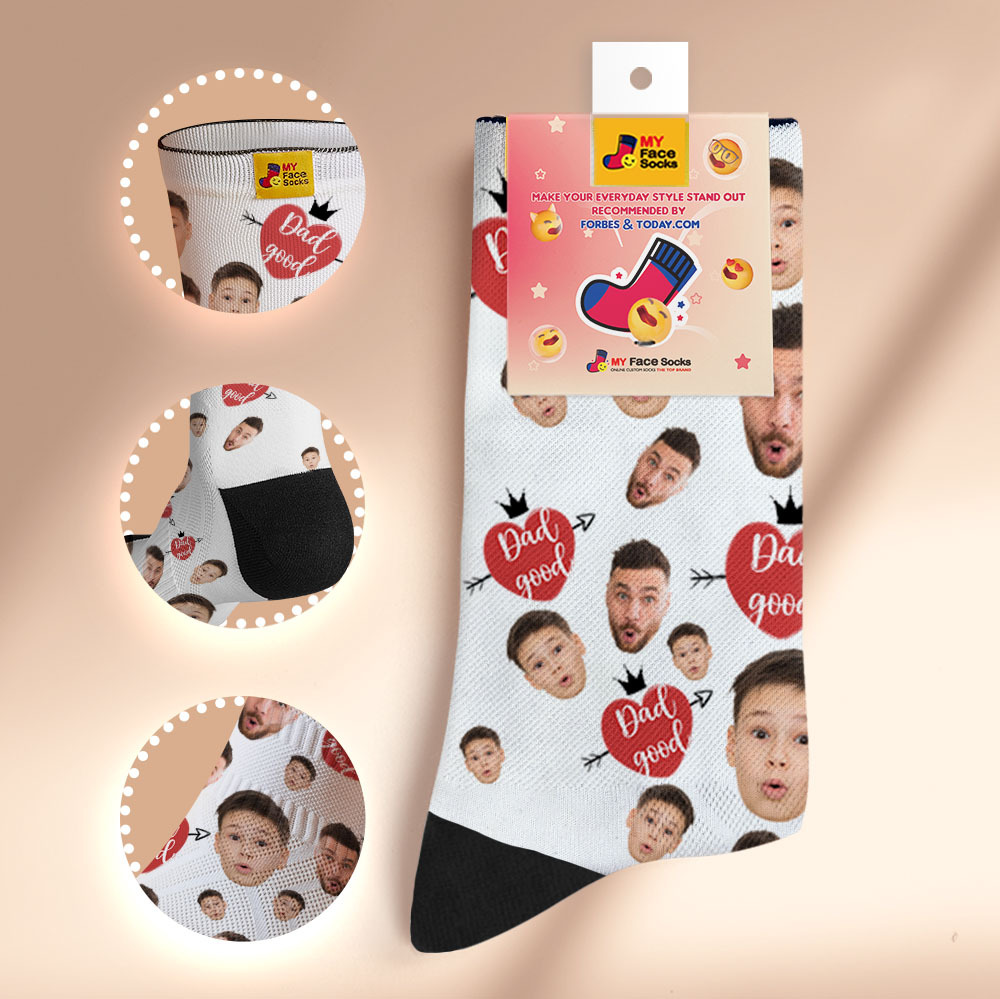 Custom Full Face Photo Print Socks Love Dad Good Color Crown Dad Socks Personalized Custom Design Best Fathers Day Gift