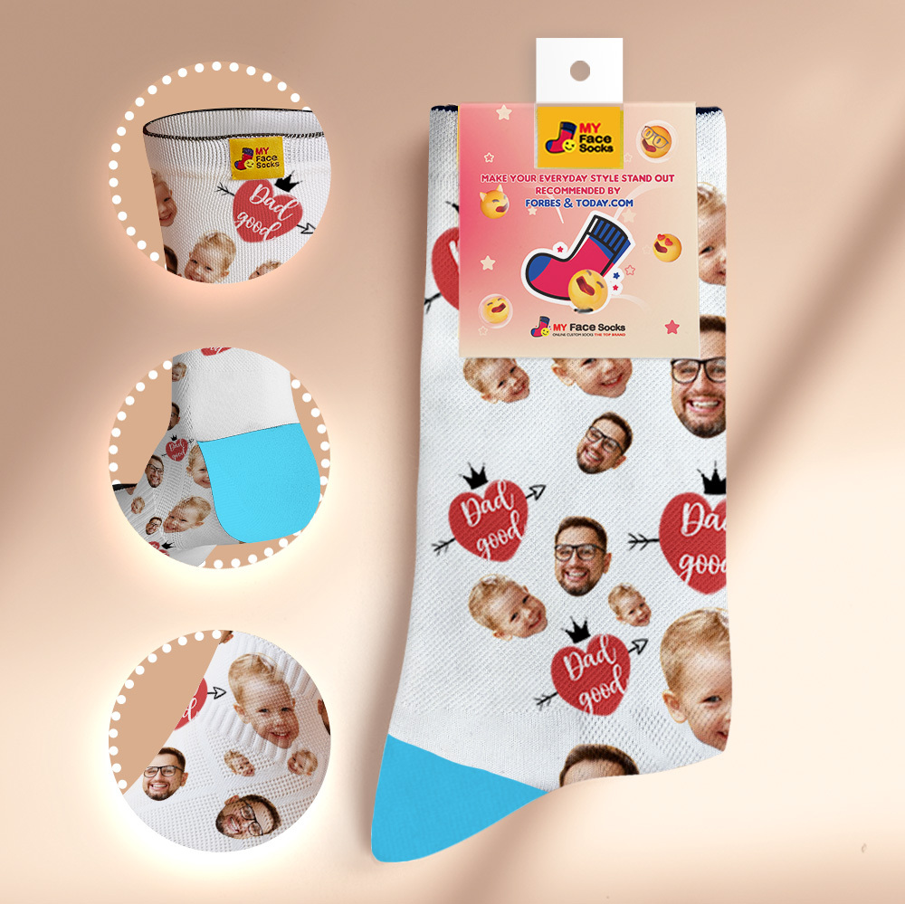 Custom Full Face Photo Print Socks Love Dad Good Color Crown Dad Socks Personalized Custom Design Best Fathers Day Gift - MyFaceSocks