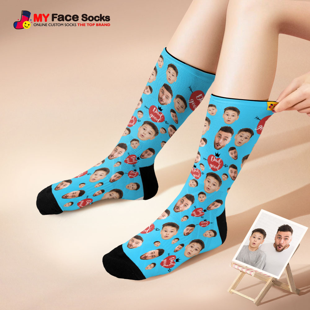 Custom Full Face Photo Print Socks Love Dad Good Color Crown Dad Socks Personalized Custom Design Best Fathers Day Gift