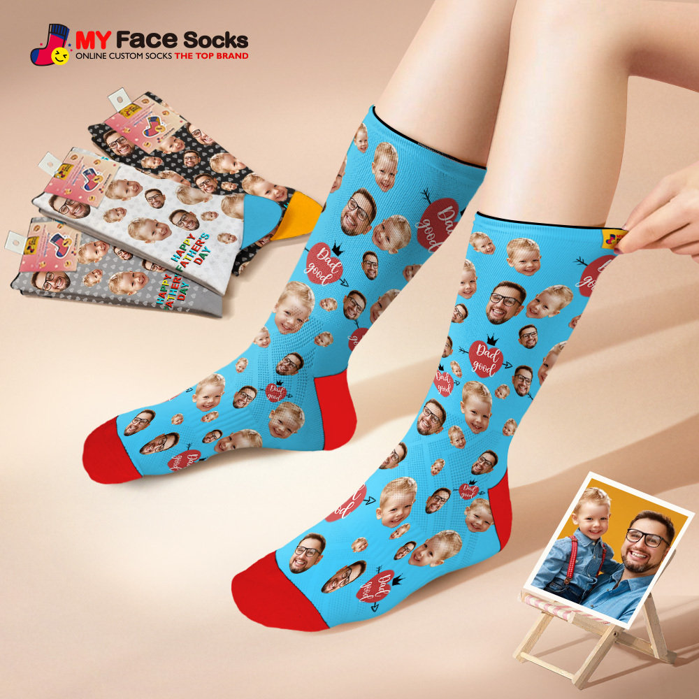Custom Full Face Photo Print Socks Love Dad Good Color Crown Dad Socks Personalized Custom Design Best Fathers Day Gift - MyFaceSocks