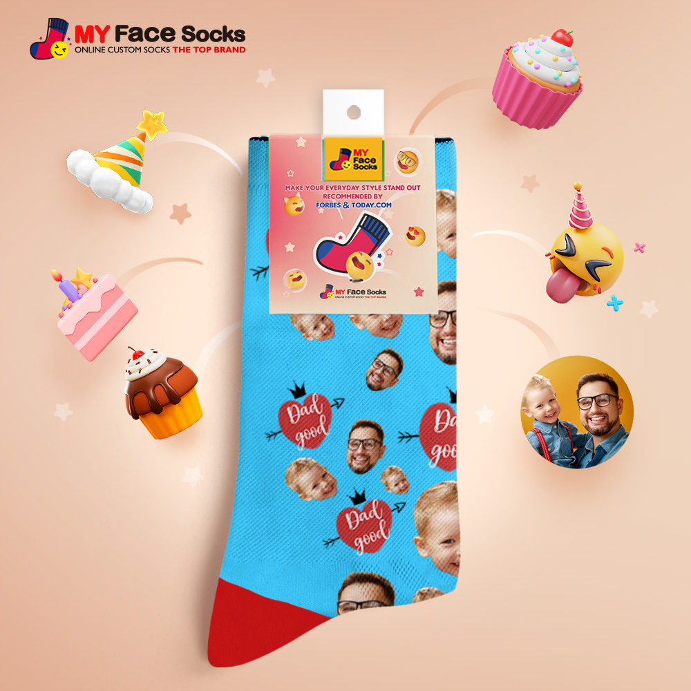 Custom Full Face Photo Print Socks Love Dad Good Color Crown Dad Socks Personalized Custom Design Best Fathers Day Gift - MyFaceSocks