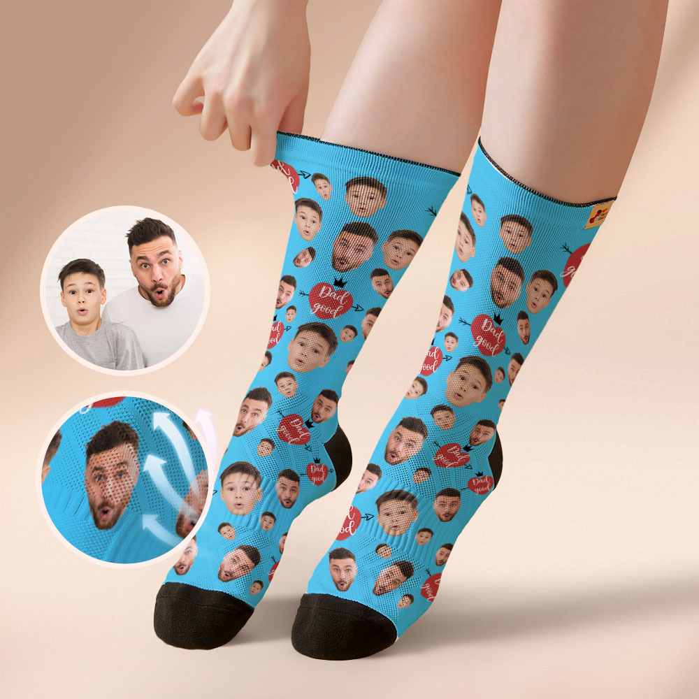 Custom Full Face Photo Print Socks Love Dad Good Color Crown Dad Socks Personalized Custom Design Best Fathers Day Gift