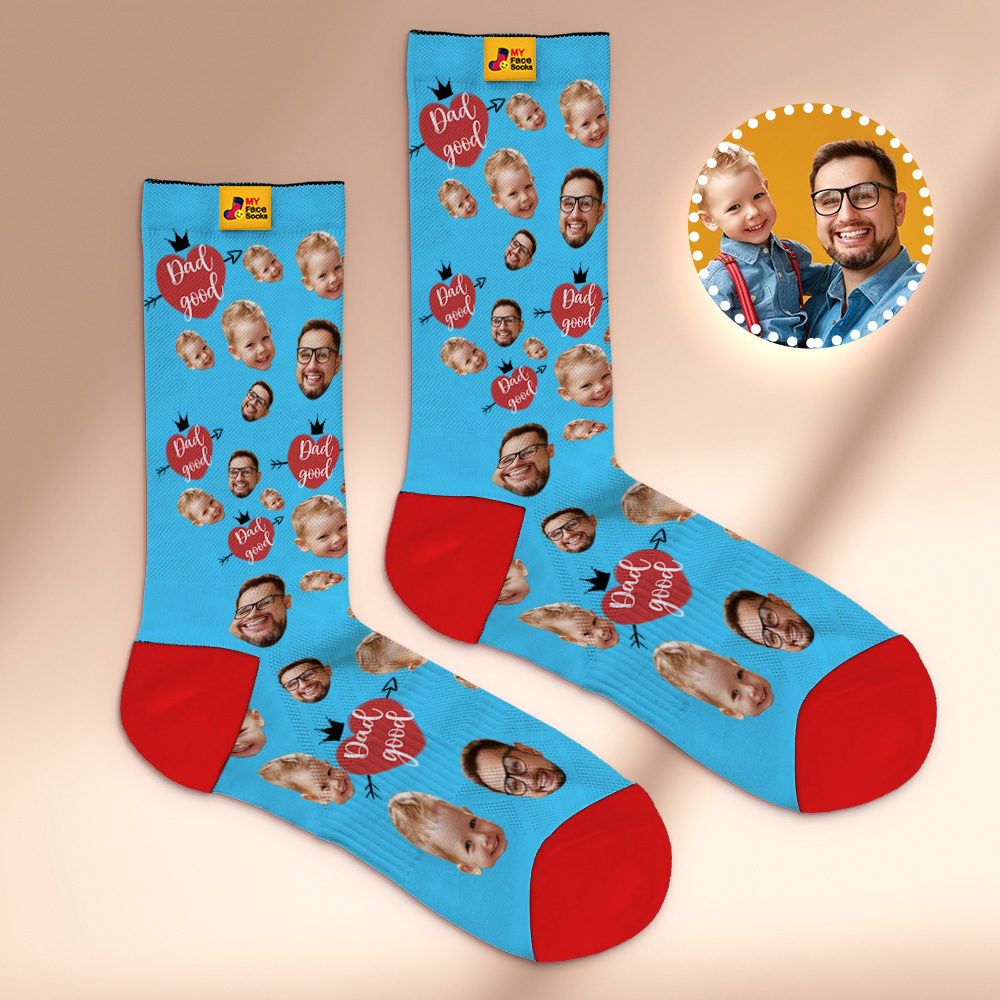Custom Full Face Photo Print Socks Love Dad Good Color Crown Dad Socks Personalized Custom Design Best Fathers Day Gift - MyFaceSocks