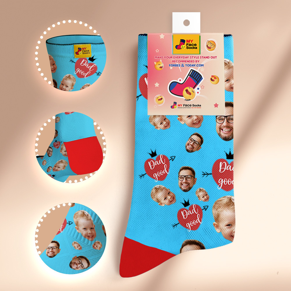 Custom Full Face Photo Print Socks Love Dad Good Color Crown Dad Socks Personalized Custom Design Best Fathers Day Gift - MyFaceSocks