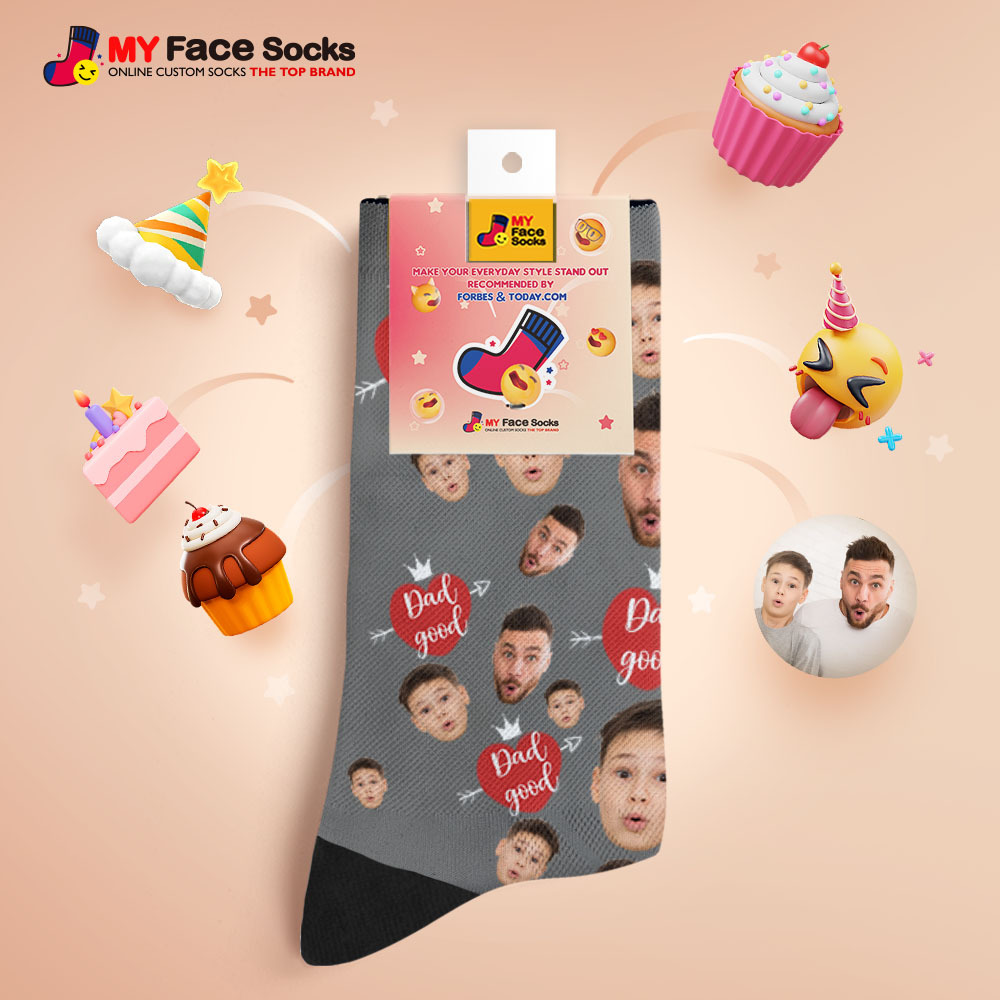 Custom Full Face Photo Print Socks Love Dad Good Color Crown Dad Socks Personalized Custom Design Best Fathers Day Gift