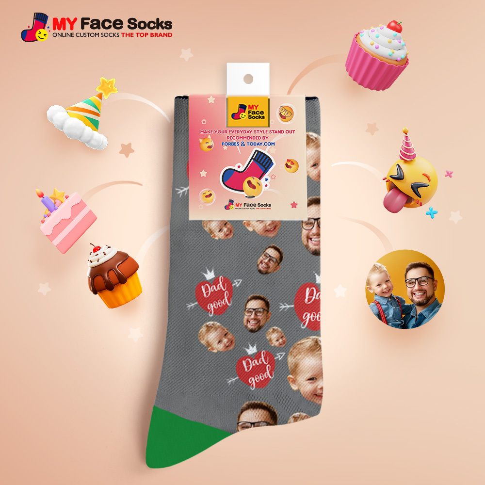 Custom Full Face Photo Print Socks Love Dad Good Color Crown Dad Socks Personalized Custom Design Best Fathers Day Gift - MyFaceSocks