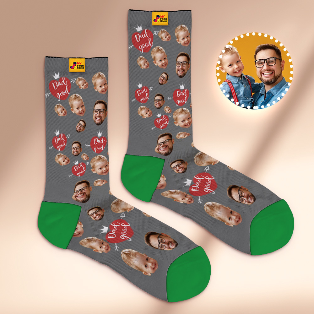 Custom Full Face Photo Print Socks Love Dad Good Color Crown Dad Socks Personalized Custom Design Best Fathers Day Gift - MyFaceSocks