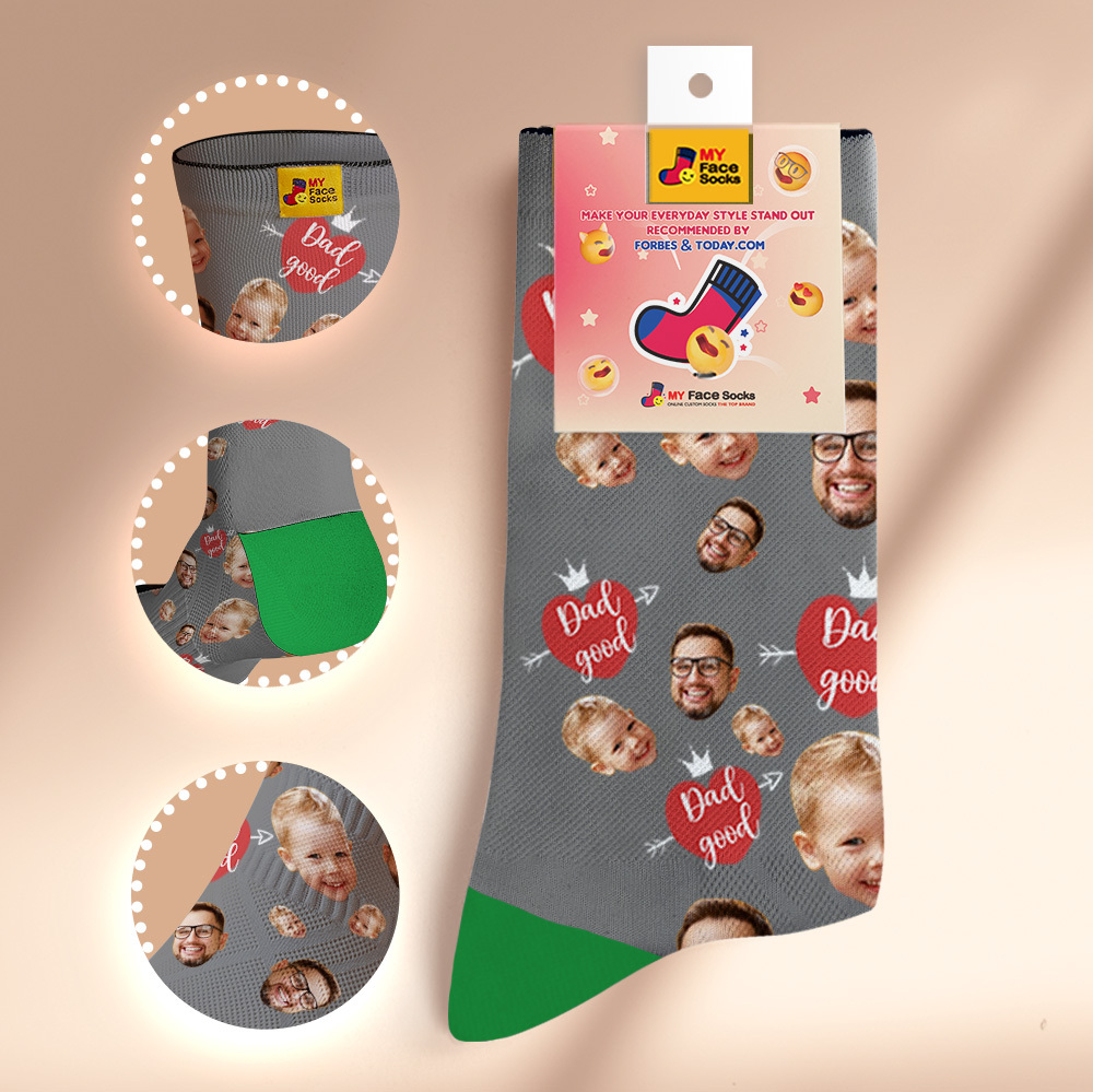 Custom Full Face Photo Print Socks Love Dad Good Color Crown Dad Socks Personalized Custom Design Best Fathers Day Gift - MyFaceSocks