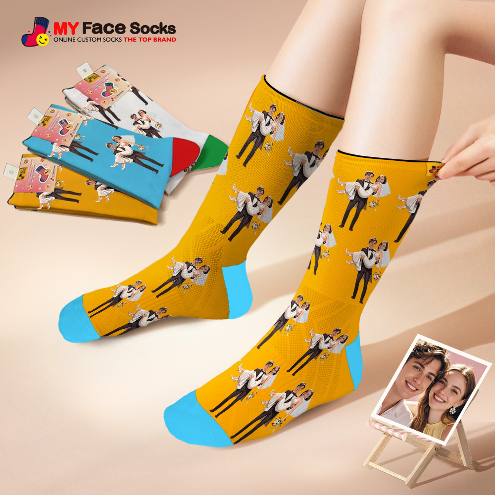 Custom Face Socks #BFF Add Multiple Photos Gift for Besties Personalized Face Socks