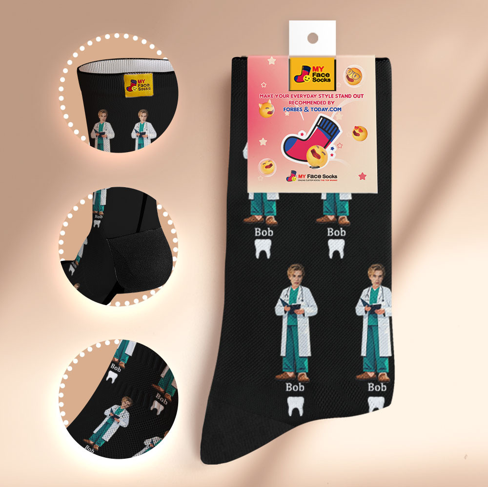 Personalized Dentist-Themed Gift with Your Photo Custom Face Socks for Dental Lovers, Anniversary